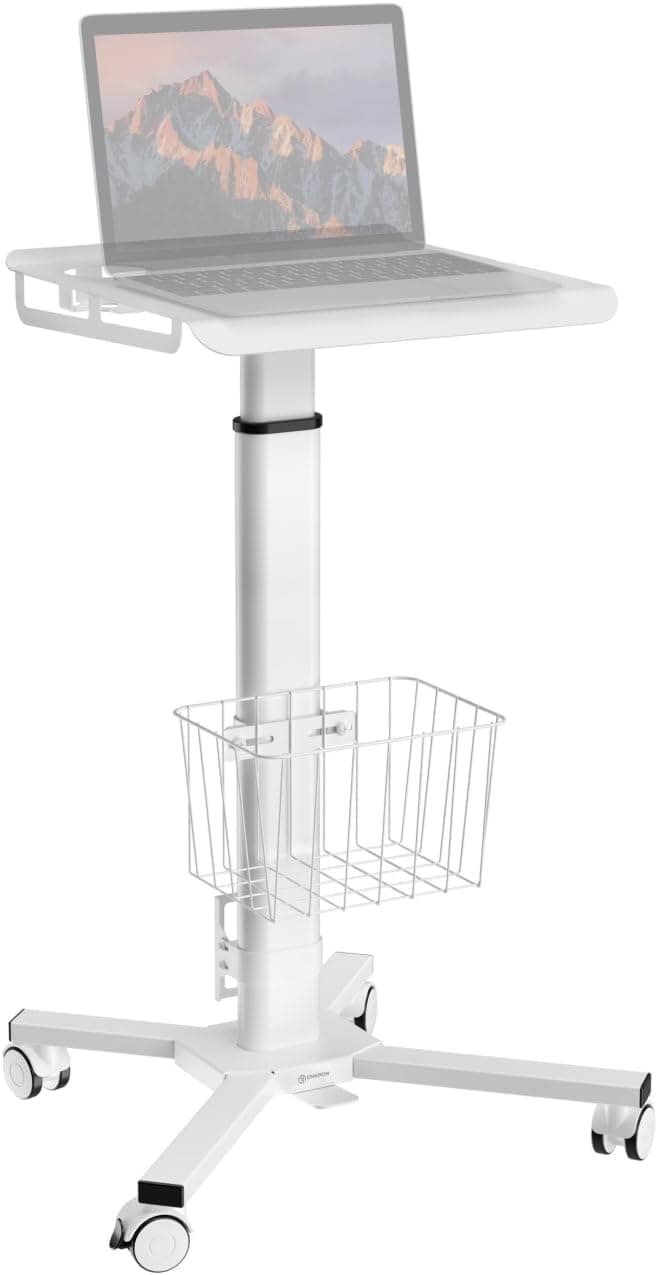 ONKRON Mobile Laptop Cart on Wheels, Standing Rolling Desk Adjustable Height, White