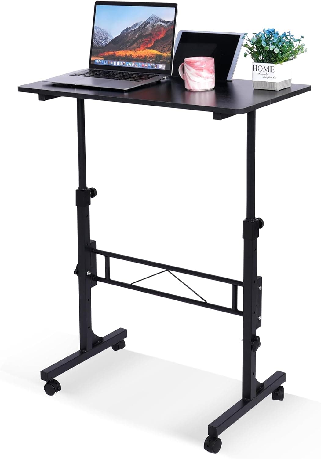 Standing Desk Adjustable Height, Mobile Stand Up Desk with Wheels, Small Computer Desk Rolling Desk, Portable Laptop Desk Black, 16x31.5, Height 27-43.5