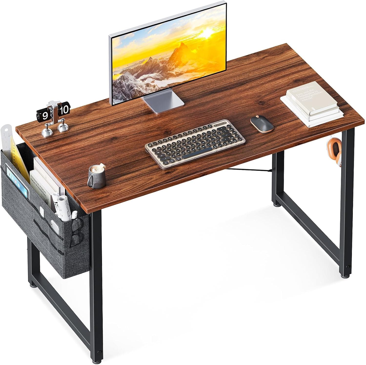 ODK Computer Desk, 40 Inch Small Study Desk with Storage, Deep Brown