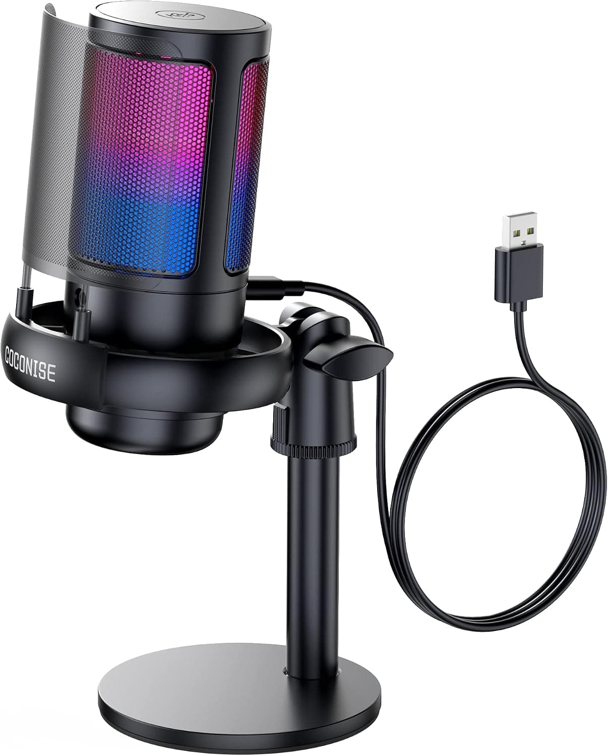 COCONISE Gaming Microphone USB Mic with Quick Mute, Pop Filter, RGB