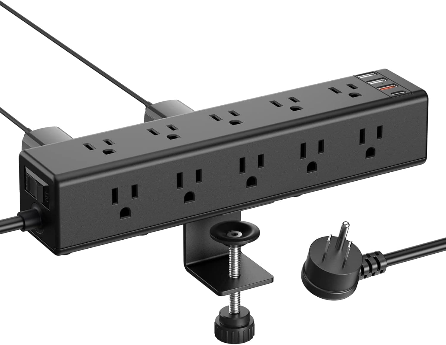 CCCEI Standing Desk Clamp Power Strip with 15 Outlets, USB-A and USB-C, 6 FT Flat Plug