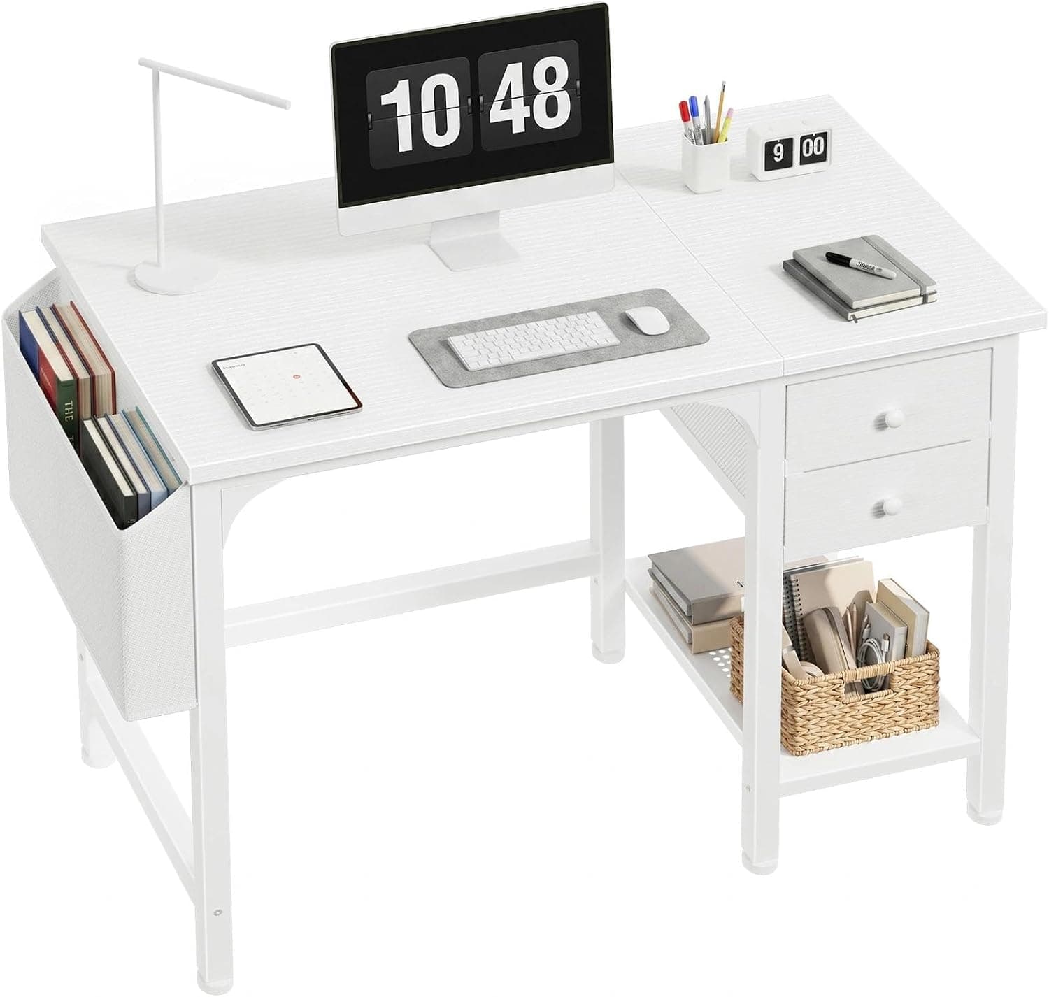 Lufeiya White Small Desk with Drawers, 40 Inch Computer Desk for Small Space