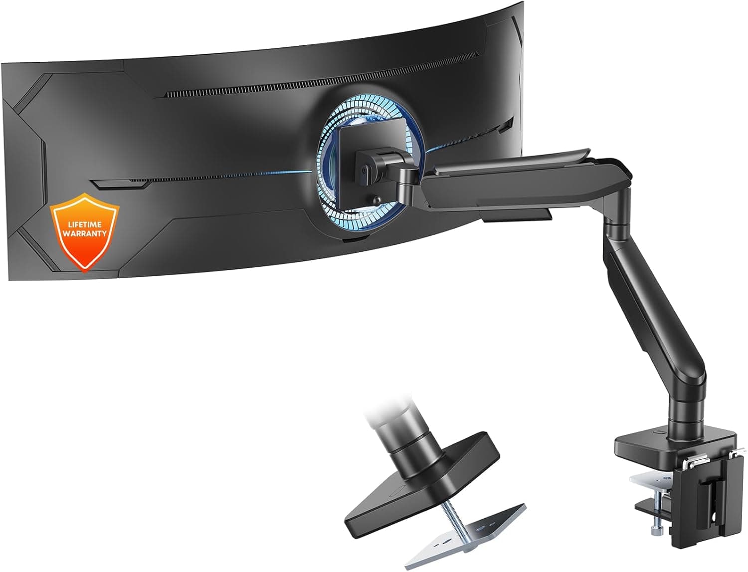 Heavy Duty Monitor Arm 17-49 inch Ultrawide, Aluminum Gas Spring, 44 lbs