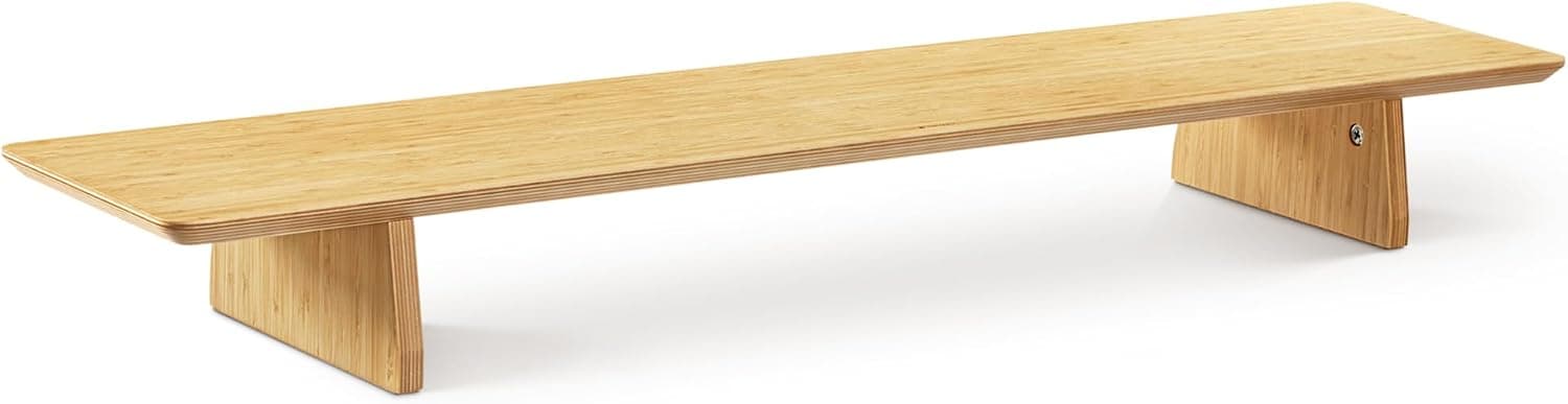 Navaris Dual Monitor Stand Riser, Real Wood Double Width Bamboo Desk Shelf