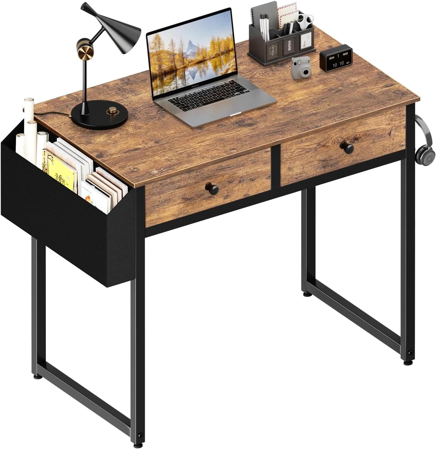 Lufeiya Small Computer Desk with 2 Drawers, 31 Inch Home Office Desk, Rustic Brown