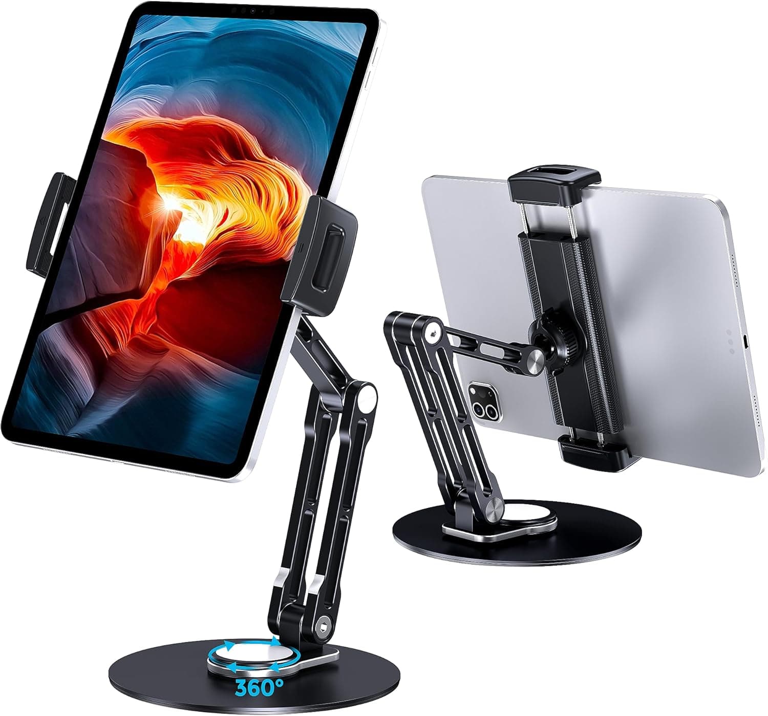 Lucrave Tablet Stand Holder for iPad, Adjustable 360 Rotating Aluminum Swivel Base, Black