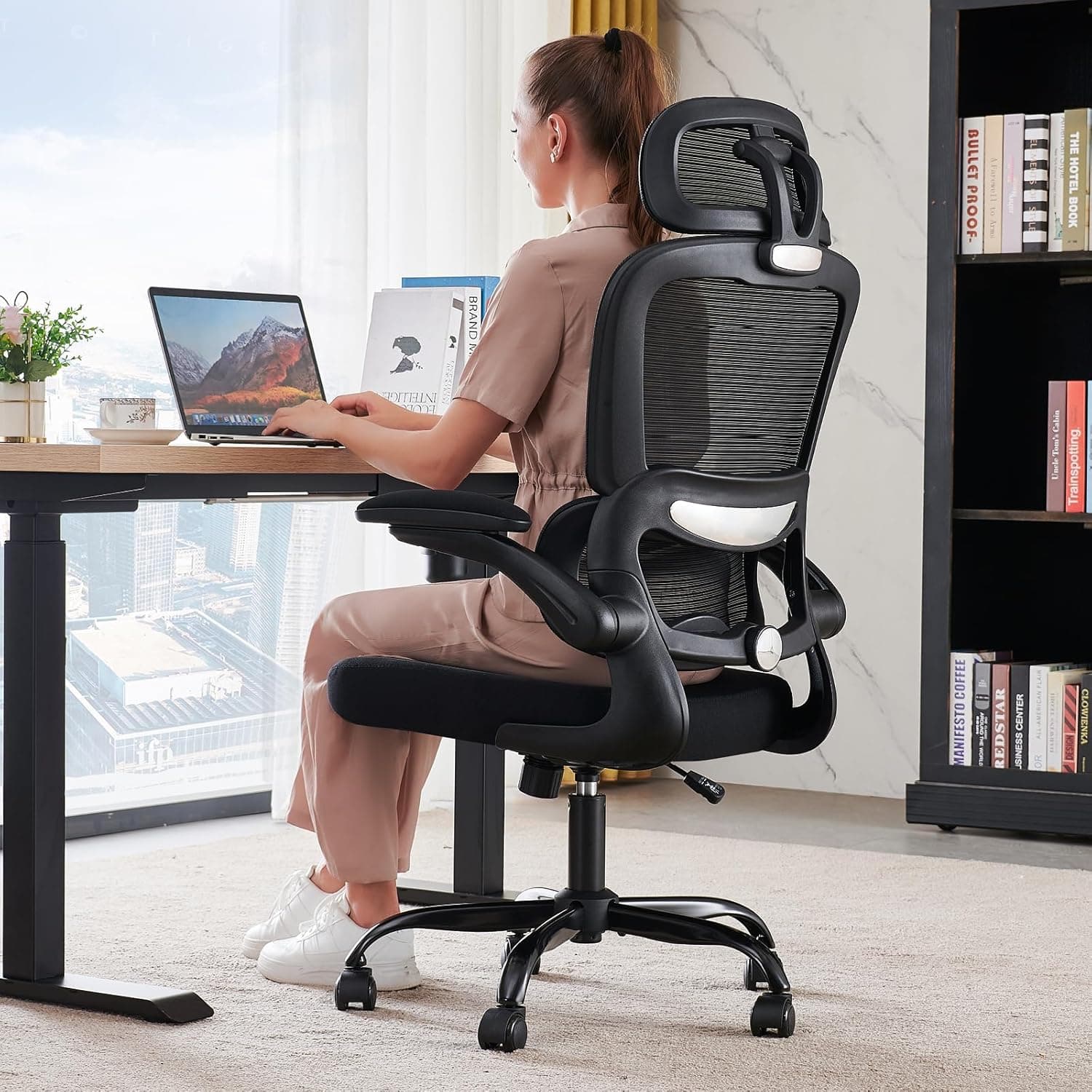 TRALT Office Chair Ergonomic Desk Chair, 330 LBS Home Mesh Office Desk Chairs with Wheels, Black