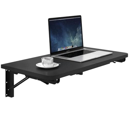 TEAMIX Wall Mounted Folding Table, Black Floating Desk for Small Spaces | Heavy-duty Brackets, Space-saving Design, Use as Home Office Desk, Drop Leaf Dining Table, Laundry Shelf, or Balcony Table