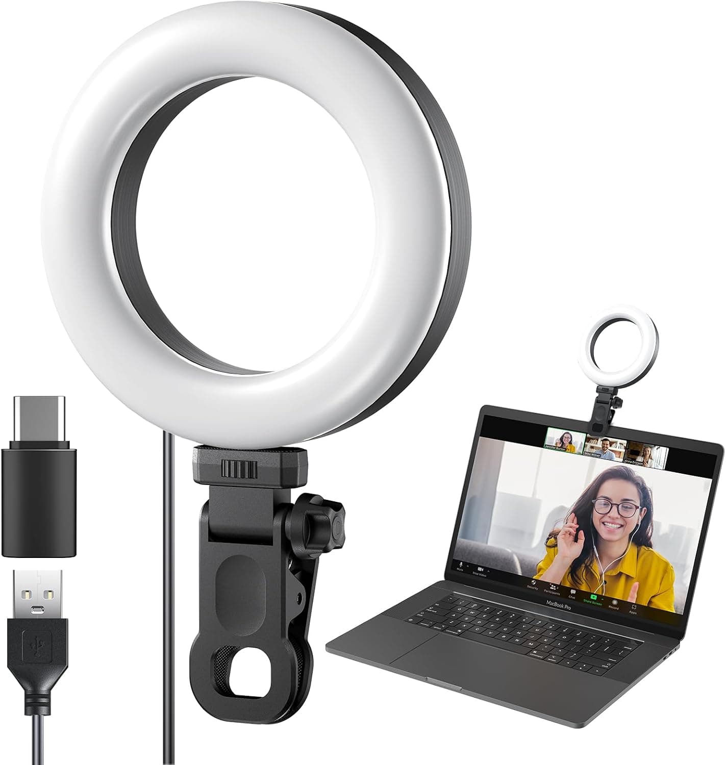 Meyin Ring Light Clip on Laptop Monitor, Webcam Light 10 Brightness, Video Conference