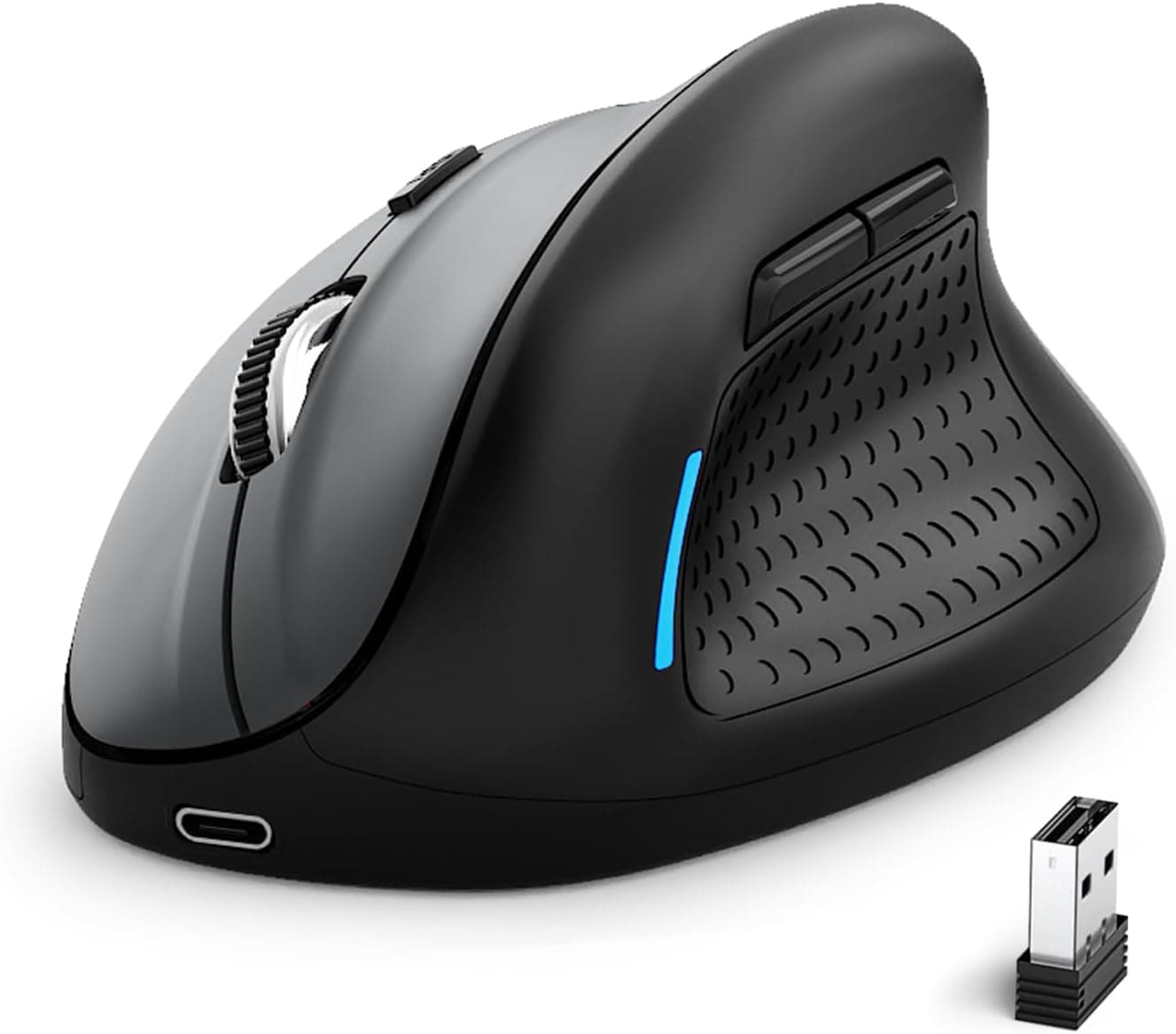 E-YOOSO Wireless Vertical Mouse, 6 Buttons, up to 4800 DPI, 2.4G and Bluetooth (Gray)