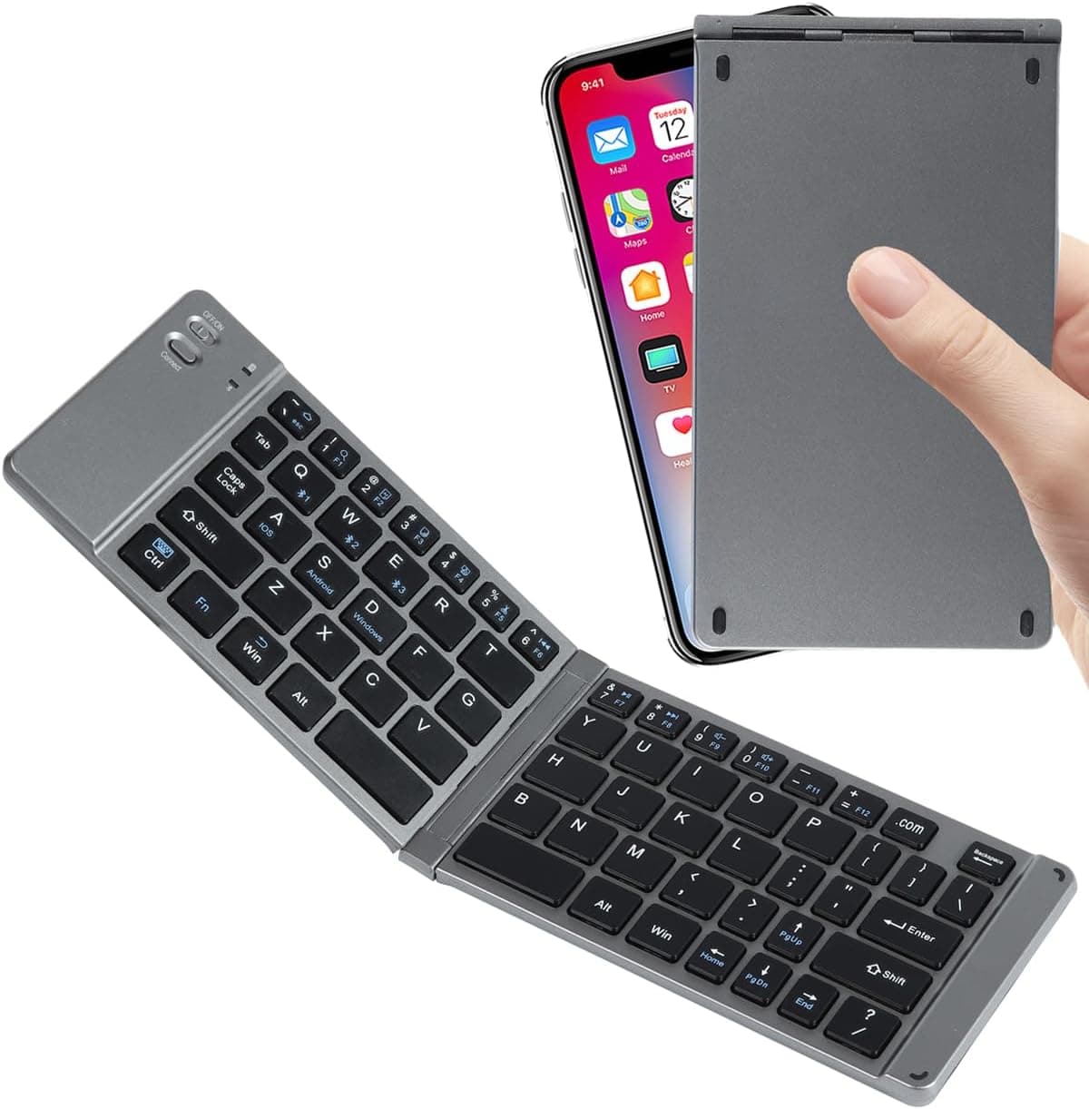Wireless Foldable Bluetooth Keyboard, Ultra-Slim Pocket Travel Tri-Mode