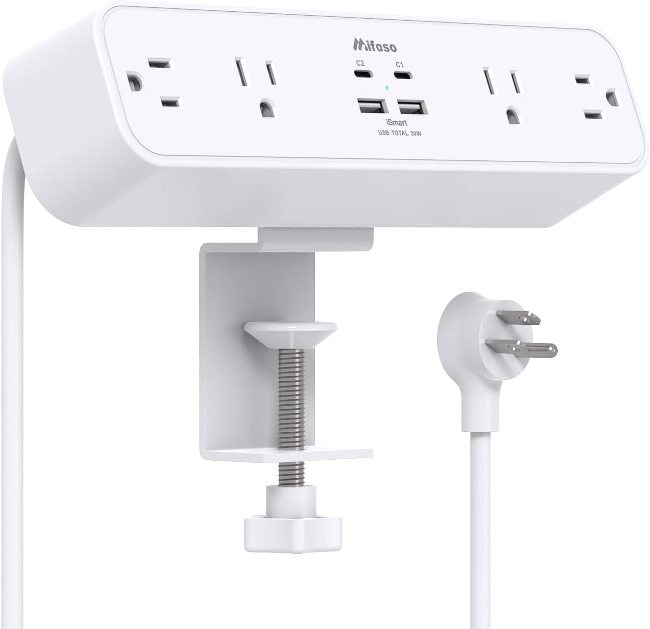 PD30W Desk Clamp Power Strip, Surge Protector, 4 Outlets 4 USB Ports (2 USB C)