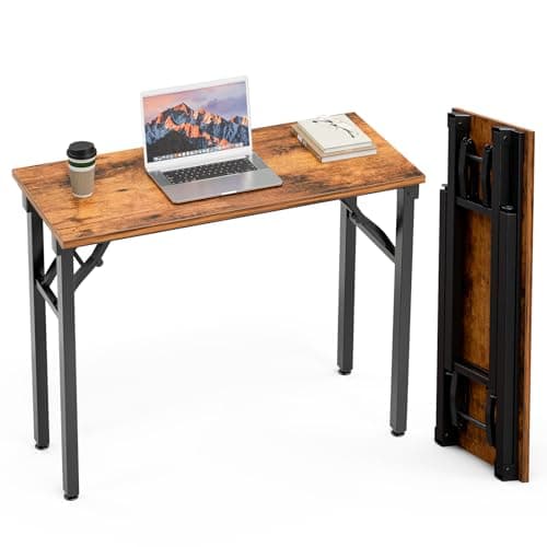 TEMI Small Computer Desk Folding Table - 35.8" Foldable Office Desk, No Assembly, Perfect for Small Spaces in Bedroom, Dorm, or Apartment, Study Table with Compact Design, Brown