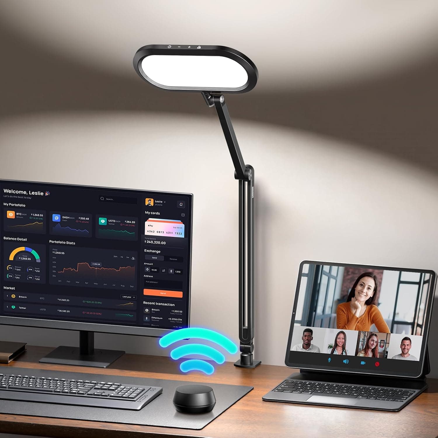 LED Desk Lamp Eye-Care Double-Sided with Stepless Dimmable Knob Remote, Memory