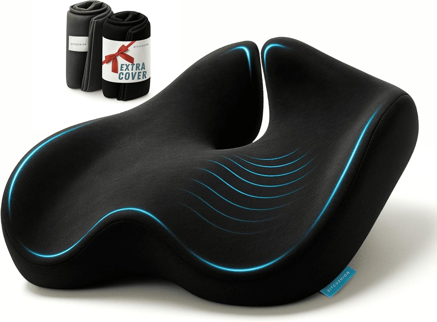 SitCushion Extra Large Memory Foam Seat Cushion, Pressure Relief Tailbone (Black)