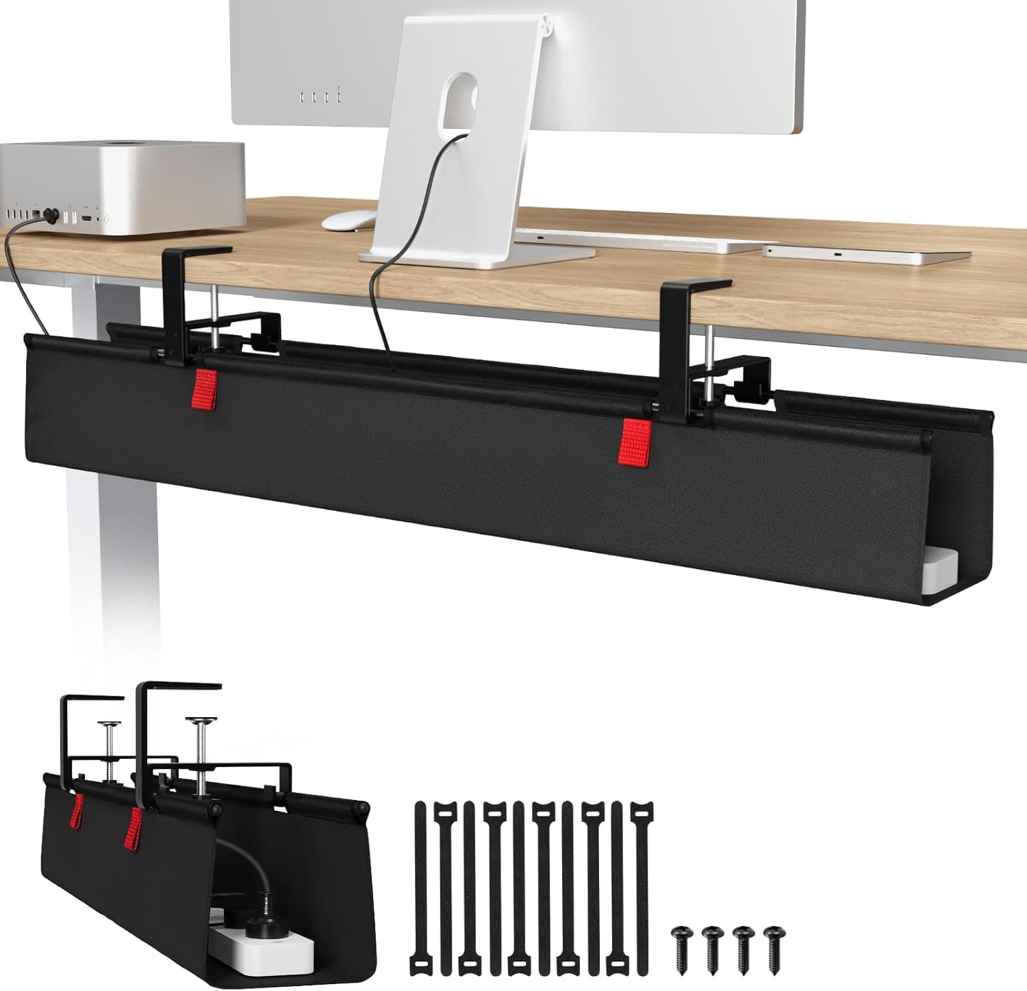 Univivi No Drill Under Desk Cable Management Tray, 36" Fabric, Clamp/Screw