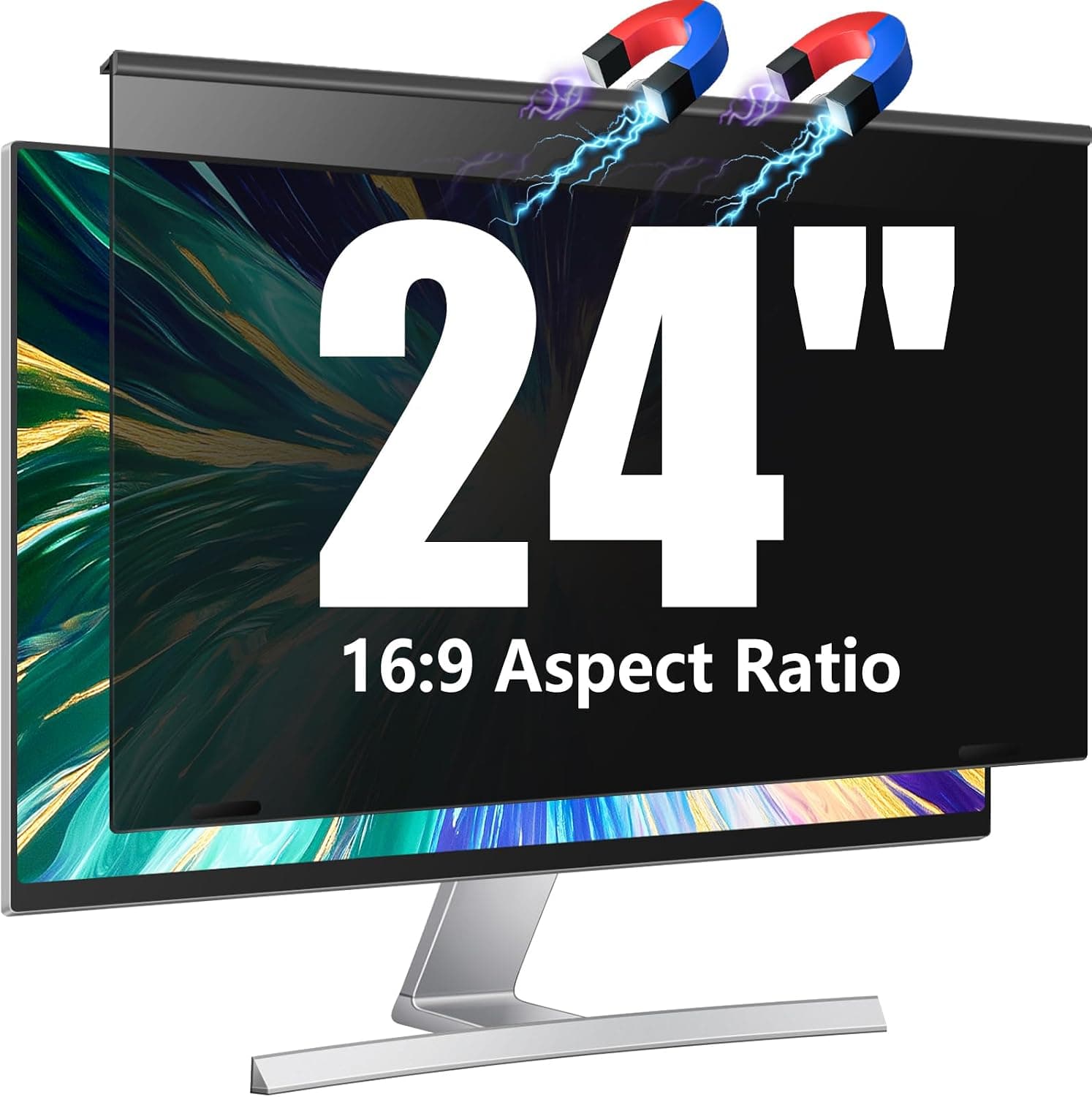 Magnetic Computer Privacy Screen Filter 24 Inch for Frameless Monitor, Anti Glare Blue Light