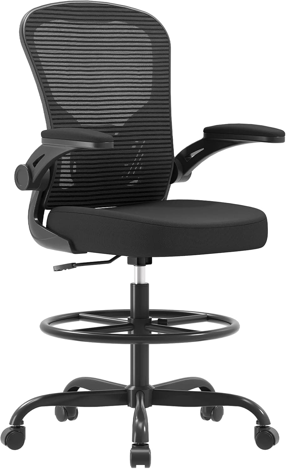 Synorla Ergonomic Drafting Chair, Tall Office Chair with Flip-up Armrests, Mesh with Lumbar Support Adjustable Footrest Ring