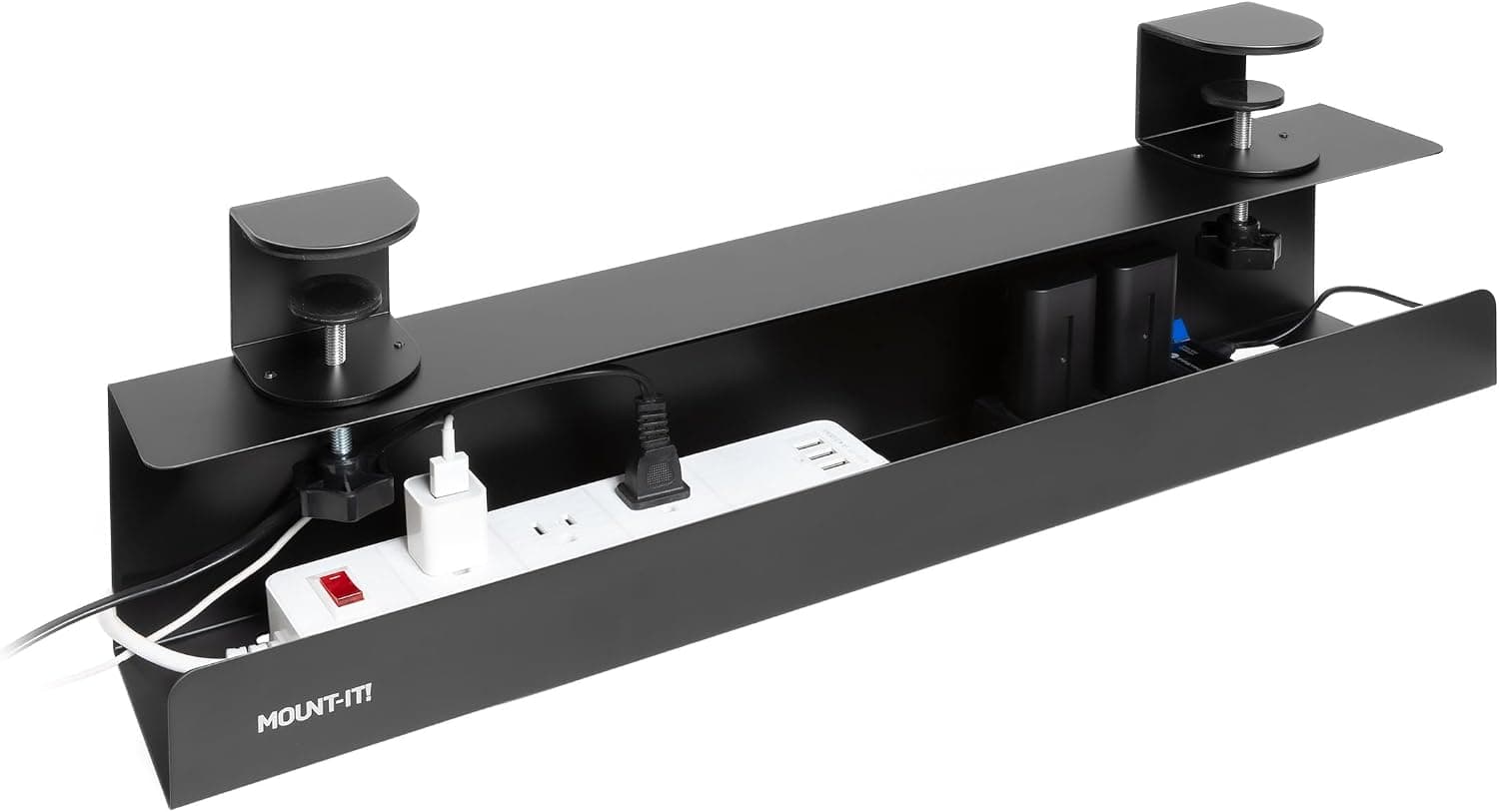 Mount-It! Under Desk Cable Management Tray, Clamp-On No-Drill Metal, 23.6"