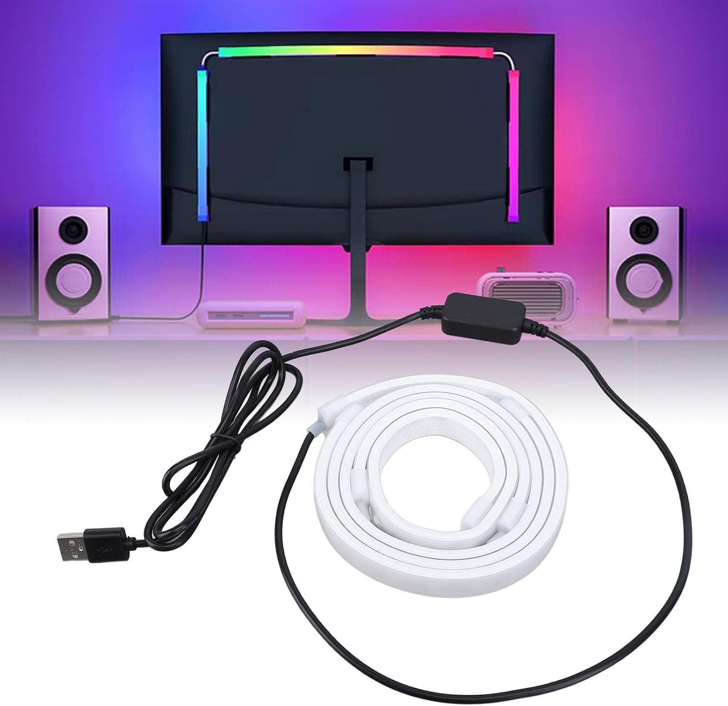 Gugxiom USB LED Strip Light, RGB Computer Light Bar Behind Monitor, Music Sync, 24 inch