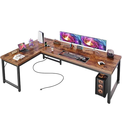 Huuger 63 Inch L Shaped Desk with Power Outlets & 0.95 Inch Thicker Desktop