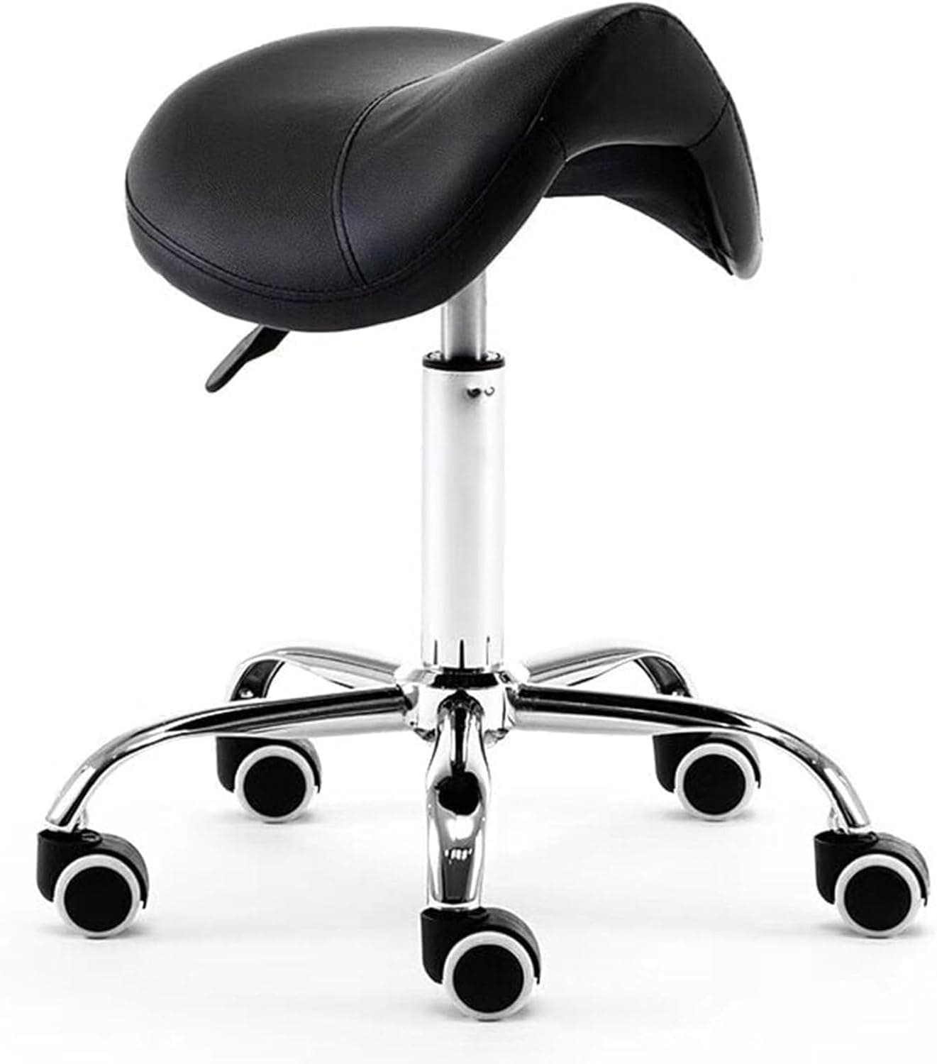 DUANZEYUQA Saddle Chair Office Ergonomic Stool, Swivel Adjustable Rolling Chair with Wheels, Black