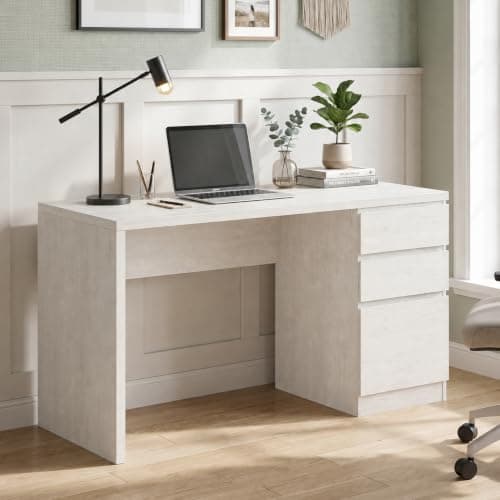 White Computer Desk with Drawer, 53 Inch Wooden Office Desk with Storage