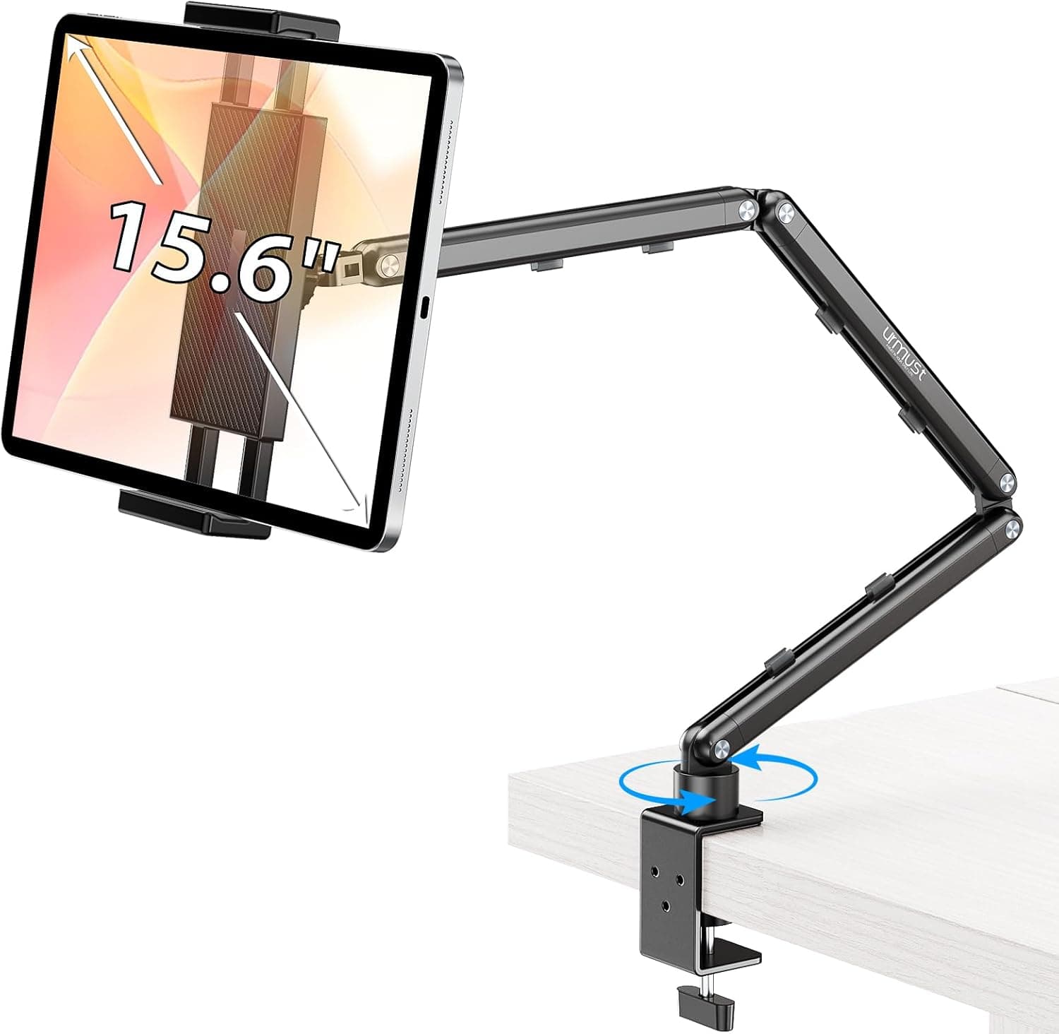 Urmust Tablet Stand for Desk, Adjustable iPad Holder, 360 Rotation Aluminum Arm Mount