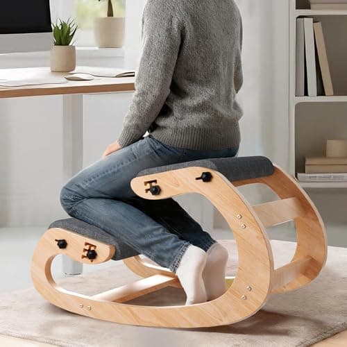 TinyHaven Ergonomic Kneeling Chair with Wooden Frame, Wood | Adjustable Height Office Chair with Soft Padding for Back Pain Relief, Posture Correcting Home & Office Desk Chair