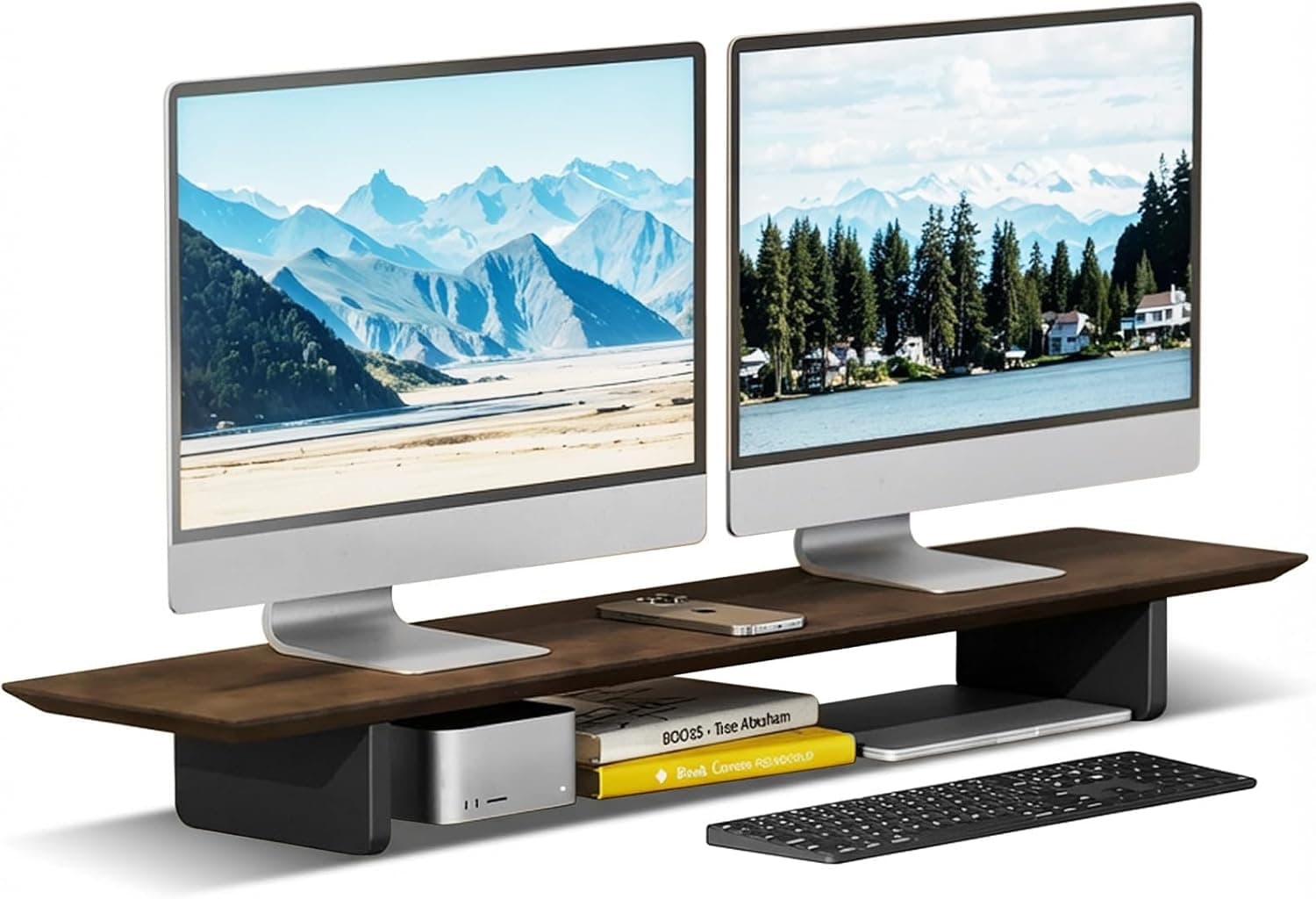 EXPERLAM Solid Wood Dual Monitor Stand Riser 43 inch Rubberwood