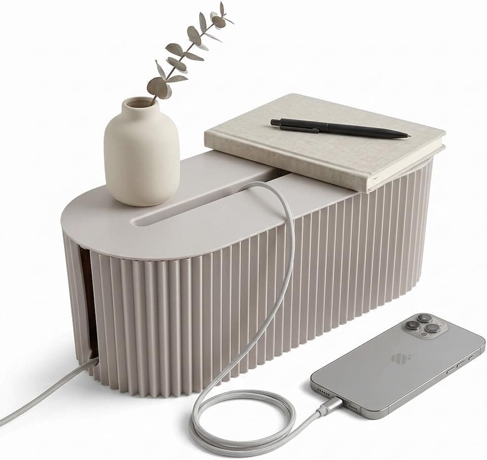 Cable Management Box, Pet Friendly Child-Proof Floor Cord Cover - Beige