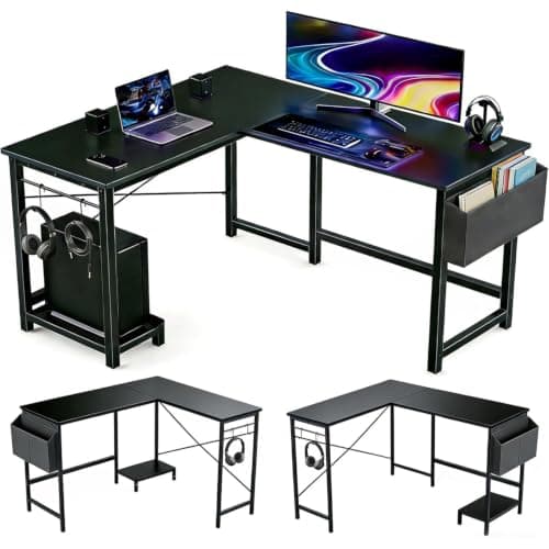 SageNest L Shaped Desk, 50 Inch Reversible Computer Desk with CPU Stand